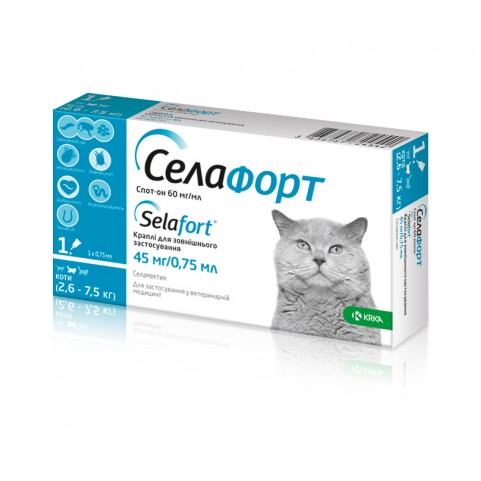 Селафорт 45 мг/0,75 мл капли для кошек весом 2,6 - 7,5 кг