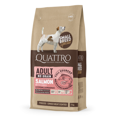 Quattro Adult Salmon Small Breed корм для дорослих собак дрібних порід з лососем та крилем 7 кг