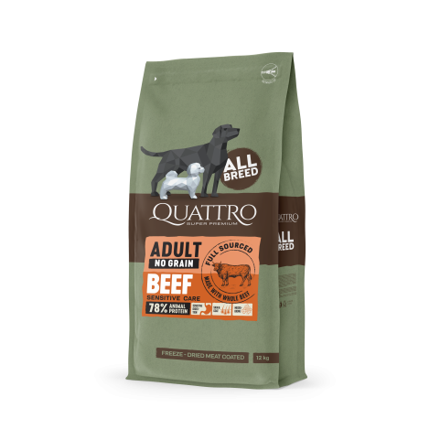 Quattro Adult All Breed Beef беззерновий корм для собак усіх порід з яловичиною 12 кг Quattro Adult All Breed Beef беззерновий корм для собак усіх порід з яловичиною 12 кг