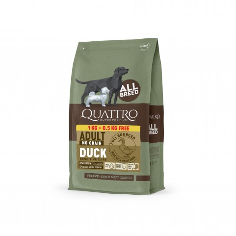 Quattro Adult All Breed Duck беззерновий корм для собак усіх порід з качкою 1+0,5 кг
