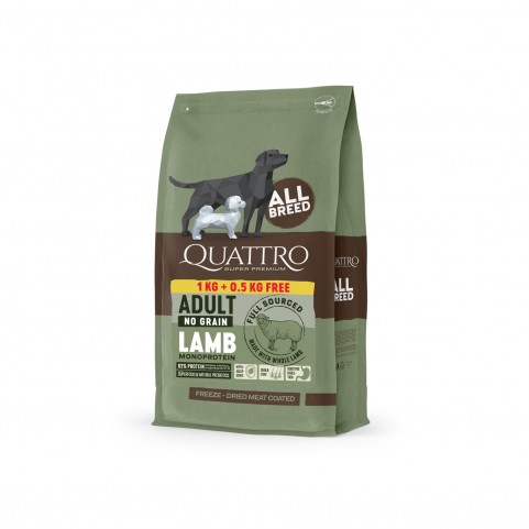 Quattro Adult All Breed Sensitive Lamb беззерновий корм для собак усіх порід з чутливим травленням з ягням 1+0,5 кг