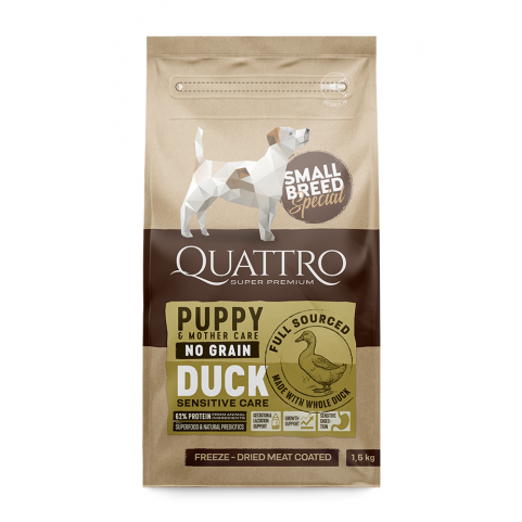Quattro Puppy Duck Small Breed для цуценят, вагітних та лактуючих самок дрібних порід з качкою 1,5 кг