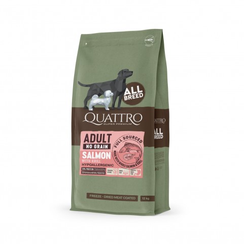 Quattro Adult All Breed Sensitive Salmon&Krill беззерновий корм для собак усіх порід з чутливим травленням з лососем та крилем 12 кг